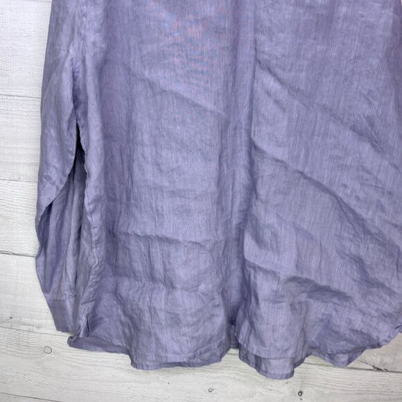 J. Jill 100% Linen Button Front Shirt Womens XL Blue Tunic Long Sleeve Top - Picture 9 of 13